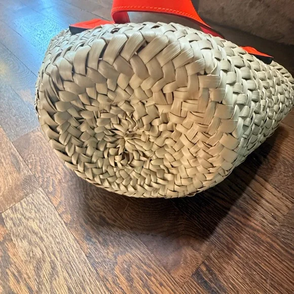 Christian Louboutin Orange and Tan Woven Bag Straw Tote authentic COA INCLUDED